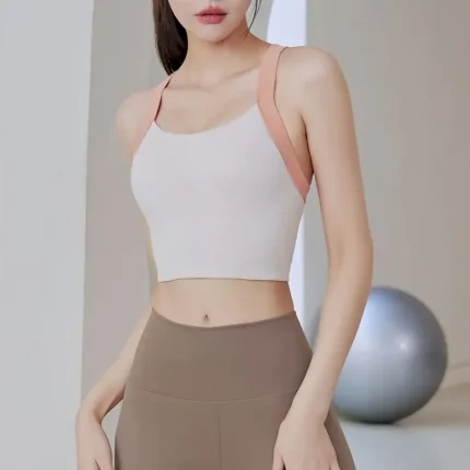 Women's Light Support Sports Bra Running Bra Open Back Cross Back Bra Top Padded Fitness Leisure Sports Running Breathable Lightweight Soft Black Light Green Beige Solid Colored - Image 8