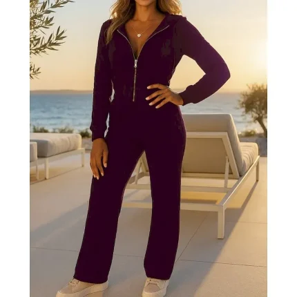 Women's 2 Piece Outfits Lounge Sweatsuit Zip Up Solid Colored Clothing Suit Fall Black Wine Vocation Outdoor Travel Lightweight Fashion Long Sleeve Sport Activewear Micro-elastic Regular Fit - Image 5