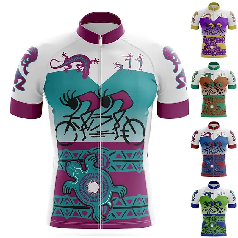 stlvlj1681270015171.webp Men's Cycling Jersey Graphic Short Sleeve Bike Jersey Top with 3 Rear Pockets Mountain Bike MTB Road Bike Cycling Quick Dry Reflective Strips Back Pocket Moisture Wicking Sports Violet Yellow Blue - Image 1