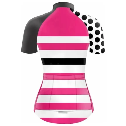 Women's Cycling Jersey Polka Dot Stripes Short Sleeve Bike Top with 3 Rear Pockets Mountain Bike MTB Road Bike Cycling Quick Dry Reflective Strips Back Pocket Moisture Wicking Sports Black Pink Red - Image 3