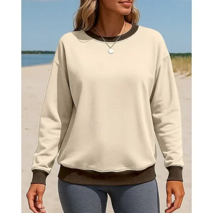 Women's Pullover Sweatshirt Casual Tops Long Sleeve Top Casual Athleisure Fall Color Block Outdoor Travel Sports Sportswear Activewear Apricot Wine Red Black - Image 5