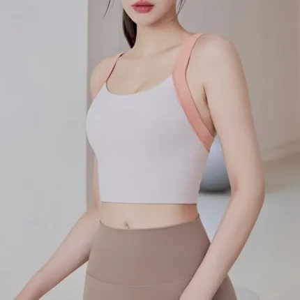 Women's Light Support Sports Bra Running Bra Open Back Cross Back Bra Top Padded Fitness Leisure Sports Running Breathable Lightweight Soft Black Light Green Beige Solid Colored - Image 5