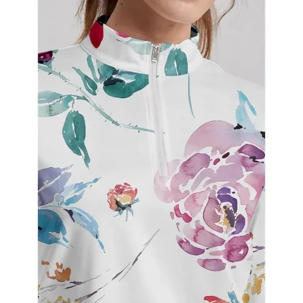 Women's Golf Polo Shirt Pink Long Sleeve Sun Protection Top Floral Fall Winter Ladies Golf Attire Clothes Outfits Wear Apparel - Image 4