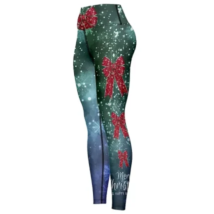 Women's Yoga Pants Butt Lift Tummy Control High Waist Gym Workout Running Fitness Cropped Leggings Christmas Merry Christmas Green Fall Sports Activewear High Elasticity - Image 4