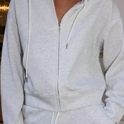 Women's Tracksuit Zip Up Hoodie Track Shorts Drawstring Pocket Solid Colored Clothing Suit Spring Black White Gym Training Running High Waist Windproof Lightweight Moisture Wicking Long Sleeve Sport - Image 7