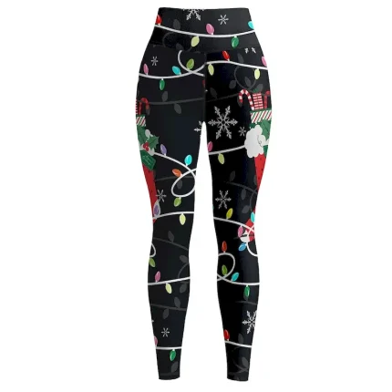 Women's Yoga Pants Butt Lift Tummy Control High Waist Gym Workout Running Fitness Cropped Leggings Christmas Merry Christmas Black Fall Sports Activewear High Elasticity - Image 3