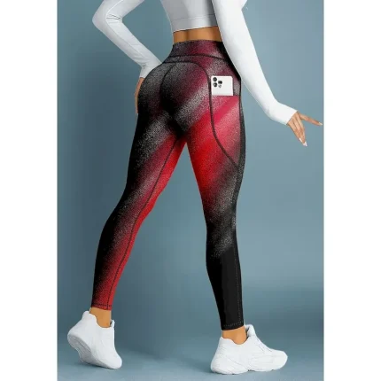 Christmas Women's pilates leggings fitness pants Gym Leggings Pockets Stamp Duty Side Pockets Sun Protection High Waist Pilates Gym Gym Workout Pants Tights Leggings Color Gradient Red Fall Sports