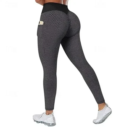 Women's Yoga Pants Yoga Leggings Pocket Elastic Waistband High Waist Pilates Gym Workout Workout Tights Honeycomb Black Green Rose Red Sports Activewear Stretchy Slim - Image 5
