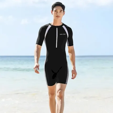 Men's Rash Guard Dive Skin Suit Patchwork UV Sun Protection Quick Dry Lightweight Short Sleeve Front Zip Surfing Diving Snorkeling Summer - Image 4