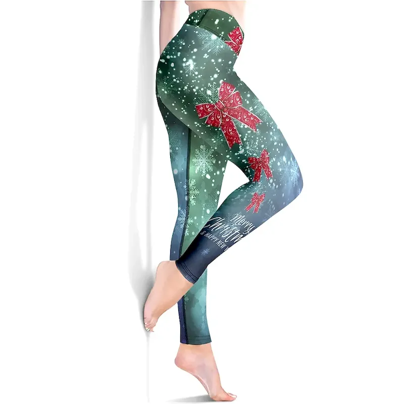 whvamq1637754378822.webp Women's Yoga Pants Butt Lift Tummy Control High Waist Gym Workout Running Fitness Cropped Leggings Christmas Merry Christmas Green Fall Sports Activewear High Elasticity - Image 1