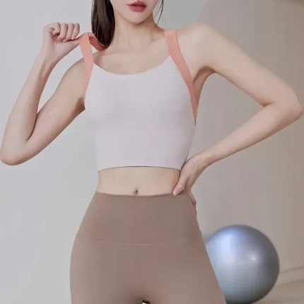 Women's Light Support Sports Bra Running Bra Open Back Cross Back Bra Top Padded Fitness Leisure Sports Running Breathable Lightweight Soft Black Light Green Beige Solid Colored - Image 6