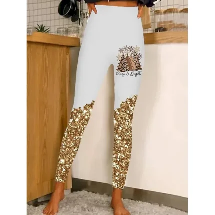 Women's Christmas Leggings Moisture Wicking Yoga Fitness Tennis Tights Stretchy Spandex Winter Sports Activewear Cropped Leggings - Image 4