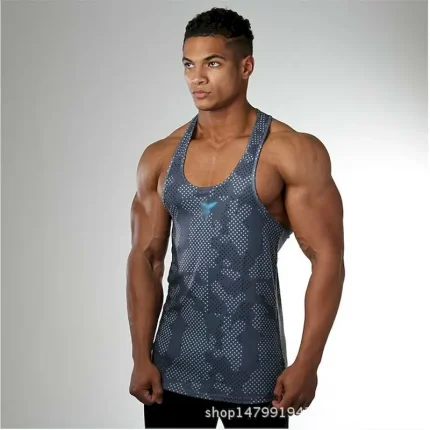 men muscle fitness gym stringer tank tops bodybuilding workout sleeveless shirts (camo blue, us medium(tag xl)) - Image 5