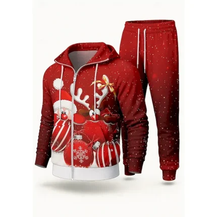 Christmas Men's Hoodie Tracksuit 2 Piece Tracksuit Drawstring Zip Up Color Gradient Clothing Suit Fall Red Vocation Outdoor Travel Lightweight Fashion Long Sleeve Sport Activewear Stretchy Regular Fit