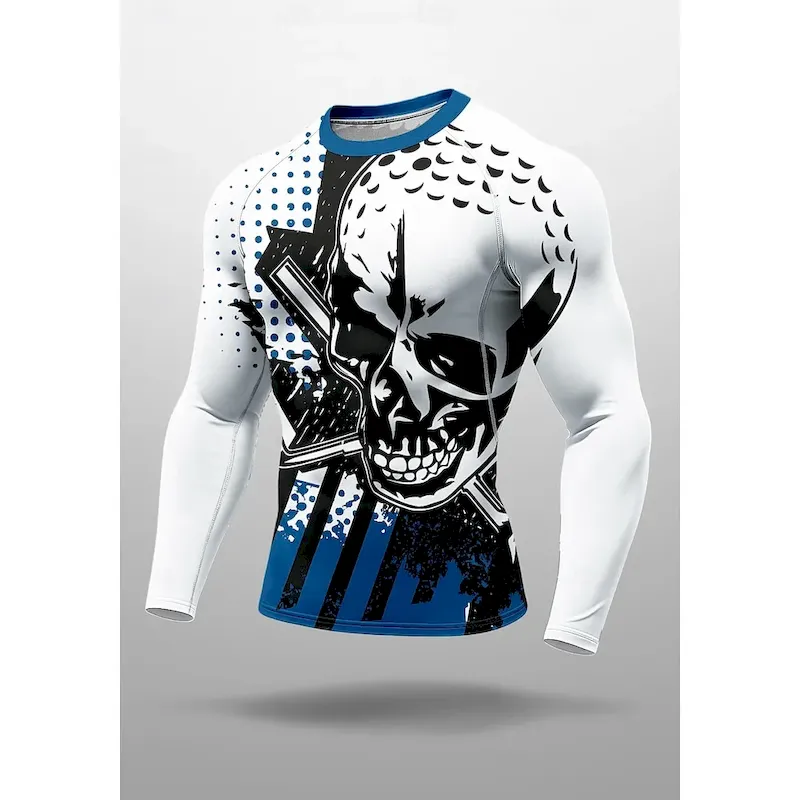 zbqzow1756983202550.webp Men's Compression Shirt Running Shirt 3D Print Long Sleeve Base Layer Skull Quick Dry Compression Power Flex Moisture Wicking Gym Workout Active Training Exercise Sportswear Activewear Blue - Image 1