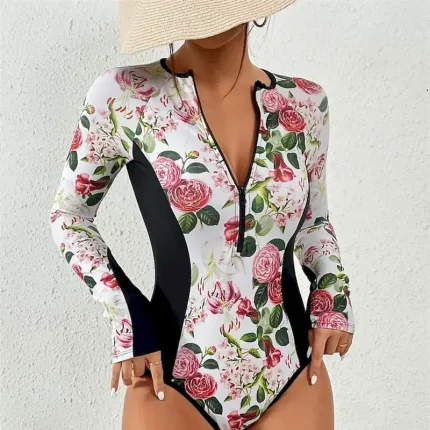 Women's Rash Guard One Piece Swimsuit Printed Quick Dry Lightweight Breathable Long Sleeve Bathing Suit Surfing Beach Water Sports Summer - Image 6