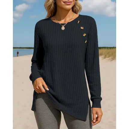 Women's Pullover Sweatshirt Casual Tops Textured Long Sleeve Tee Tshirt Casual Athleisure Fall Solid Colored Breathable Outdoor Travel Sports Sportswear Activewear Wine Red Black Pink - Image 5