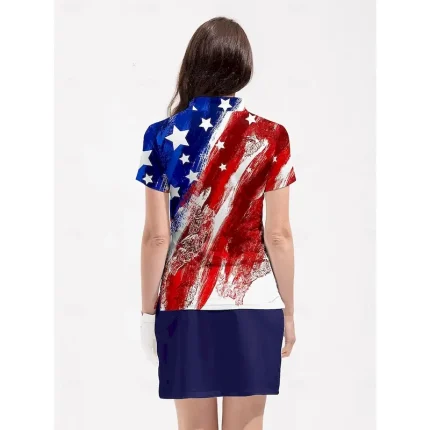 Women's Golf Polo Shirt Red Short Sleeve Top Ladies Golf Attire Clothes Outfits Wear Apparel American Flag Golf Shirt - Image 3