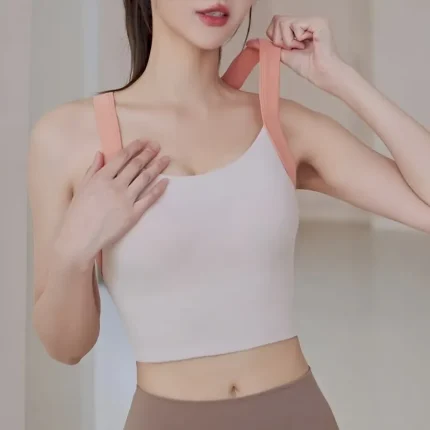 Women's Light Support Sports Bra Running Bra Open Back Cross Back Bra Top Padded Fitness Leisure Sports Running Breathable Lightweight Soft Black Light Green Beige Solid Colored - Image 7