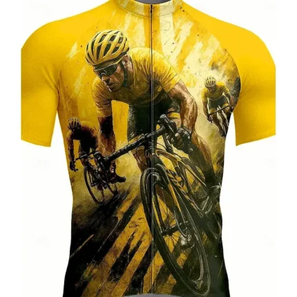 Men's Cycling Jersey Graphic Short Sleeve Bike Jersey Top with 3 Rear Pockets UV Resistant Quick Dry Front Zipper Reflective Strips Sports Yellow Clothing Apparel - Image 3